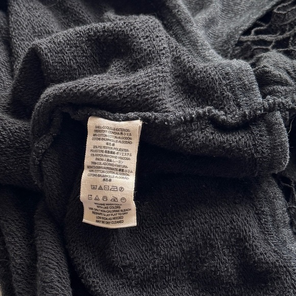 Free People Sweater Womens Size S Dark Grey Lace Sleeve Open Back Artsy Boho - Picture 10 of 15